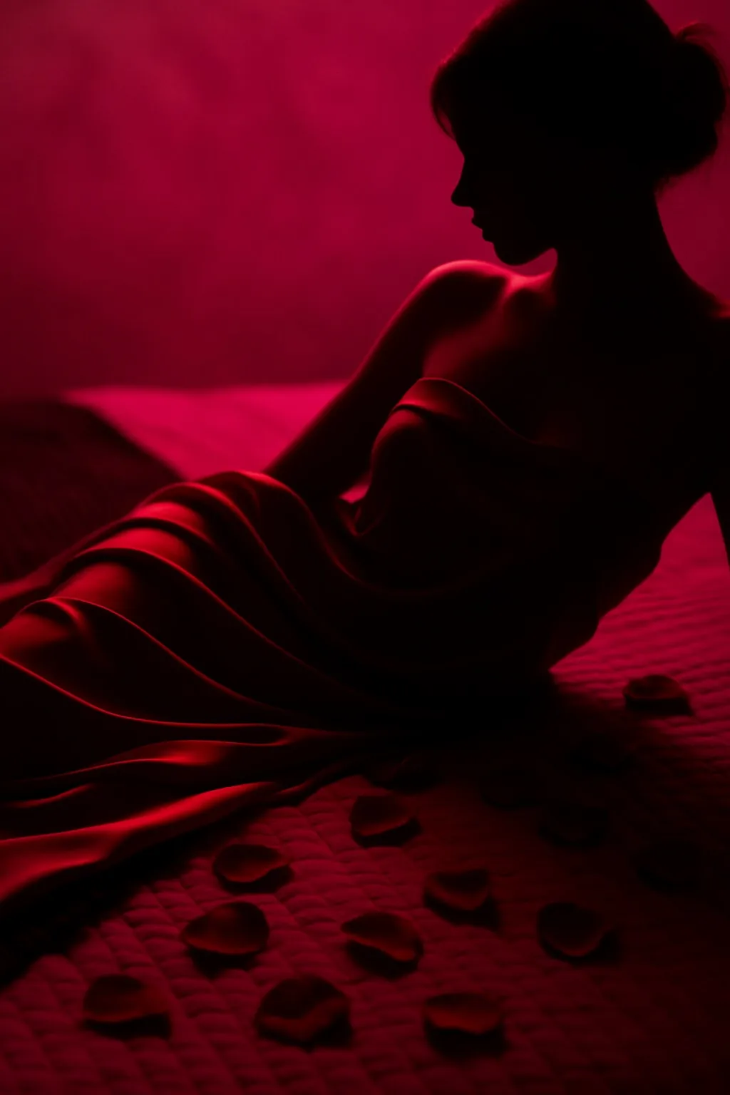 Silhouette féminine dans une ambiance romantique rouge